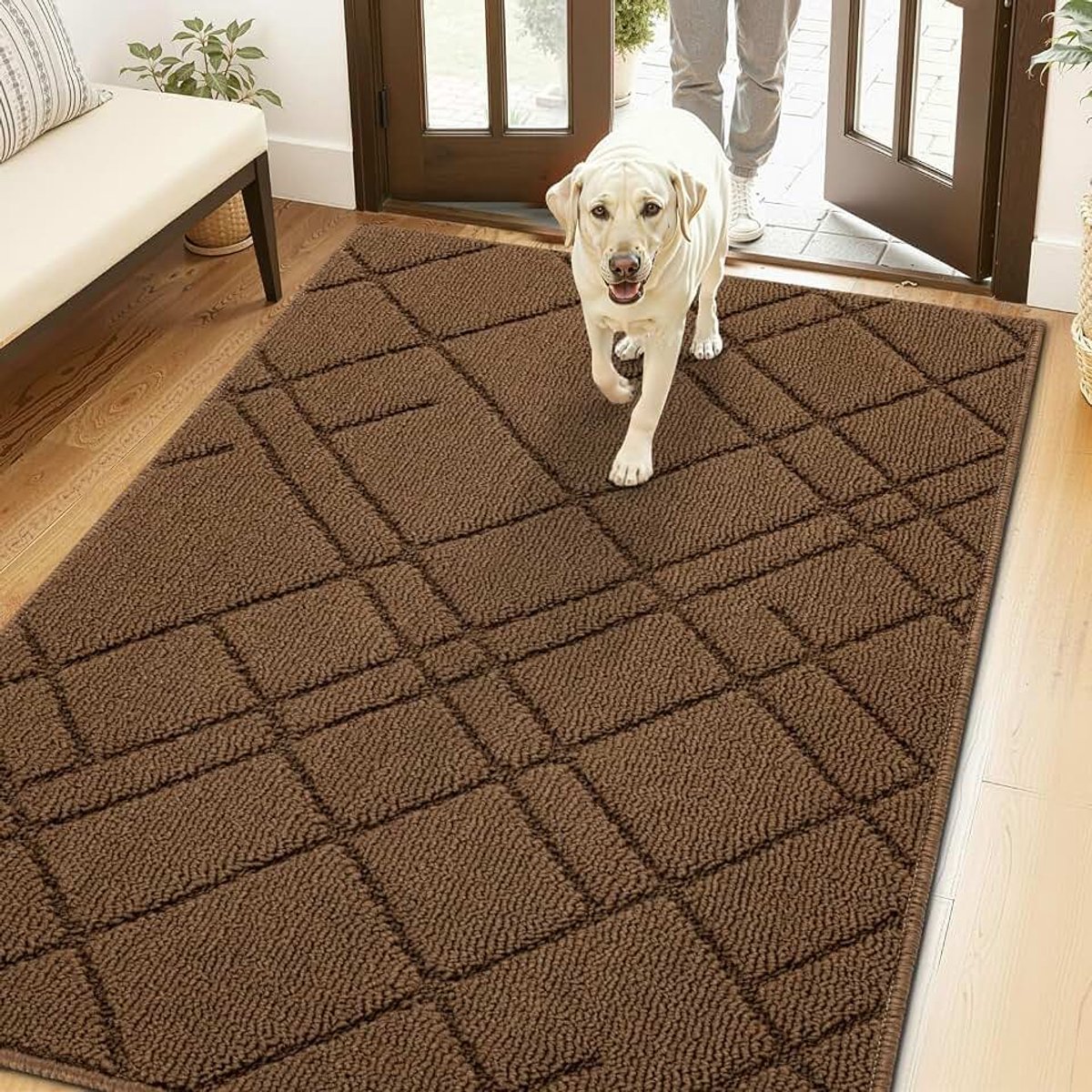 Deurmat voor binnen, 80 x 120 cm, bruin, diamantpatroon, vloermat, wasbaar, antislip, deurmat voor ingang, patio, hal, tuin, buiten