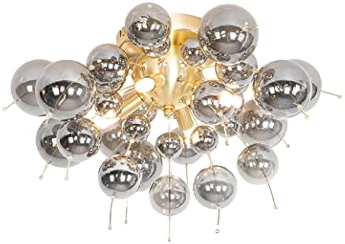- Design plafondlamp messing met smoke glas 4-lichts - Explode | Woonkamer | Slaapkamer | Keuken - Glas Rond - G9 Geschikt voor LED - Max. 4 x 28 Watt