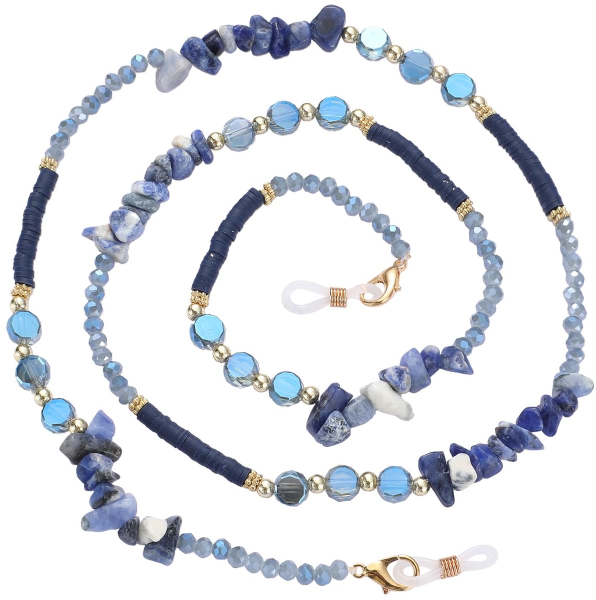 Parelketting voor dames, elegant brilband voor heren, anti-slip brilband, brilband voor halskettingen, zonnebrillen, leesbrillen (Blauwe)