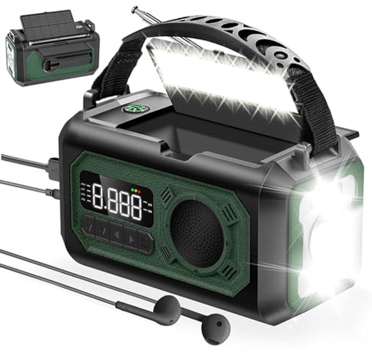 Noodradio met Zonnepanelen - Solar Crank Radio - Noodsituaties - 12000mAh Batterij - 15 x 8 x 8.5 cm - Zwart