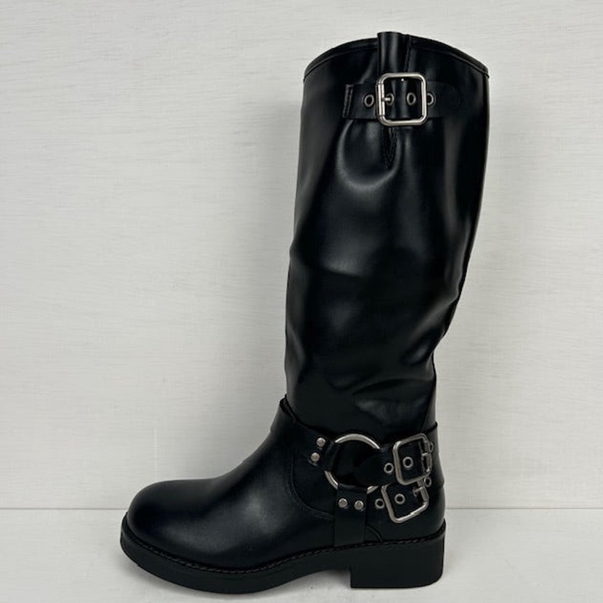 Hoge leatherlook laars met siergespjes zwart Zwart / 41