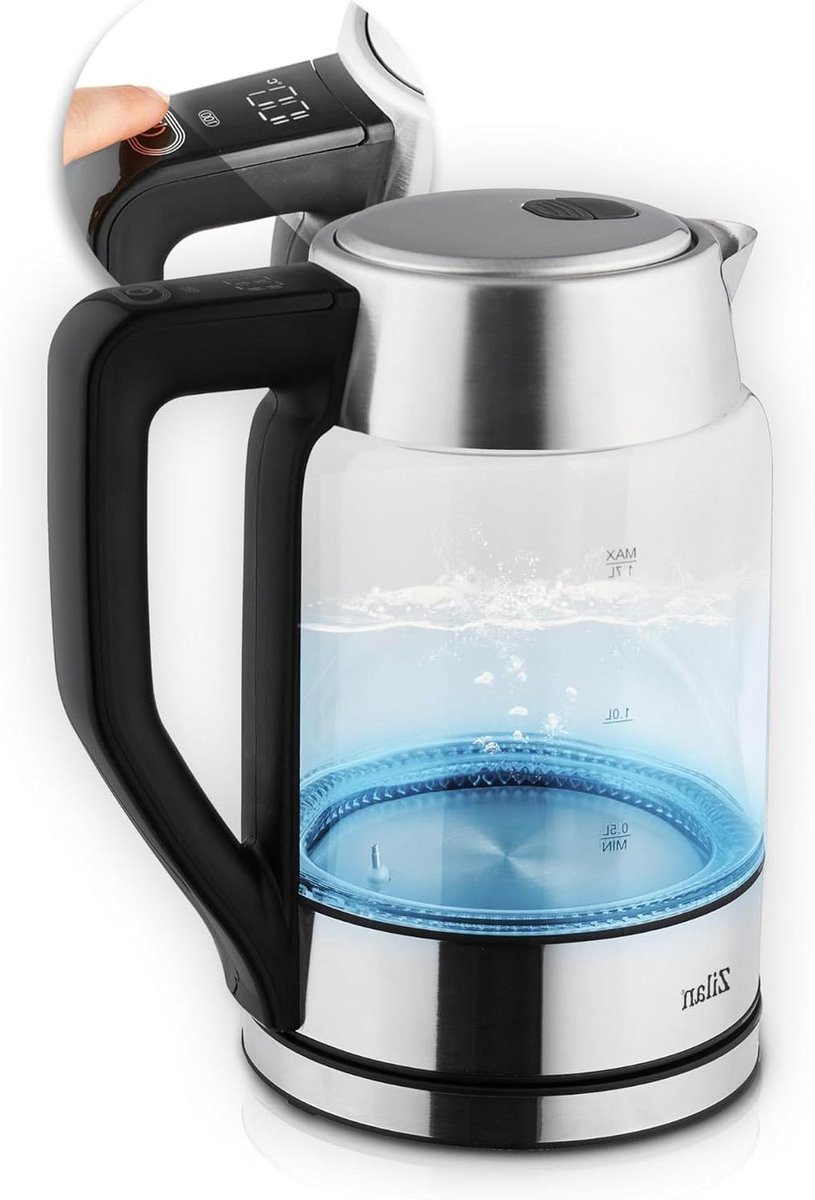 Digitale Glazen Waterkoker - Elektrische Ketel - Thee en Koffie Zetten - Instelbare Temperatuur - 17 Liter - Grijs