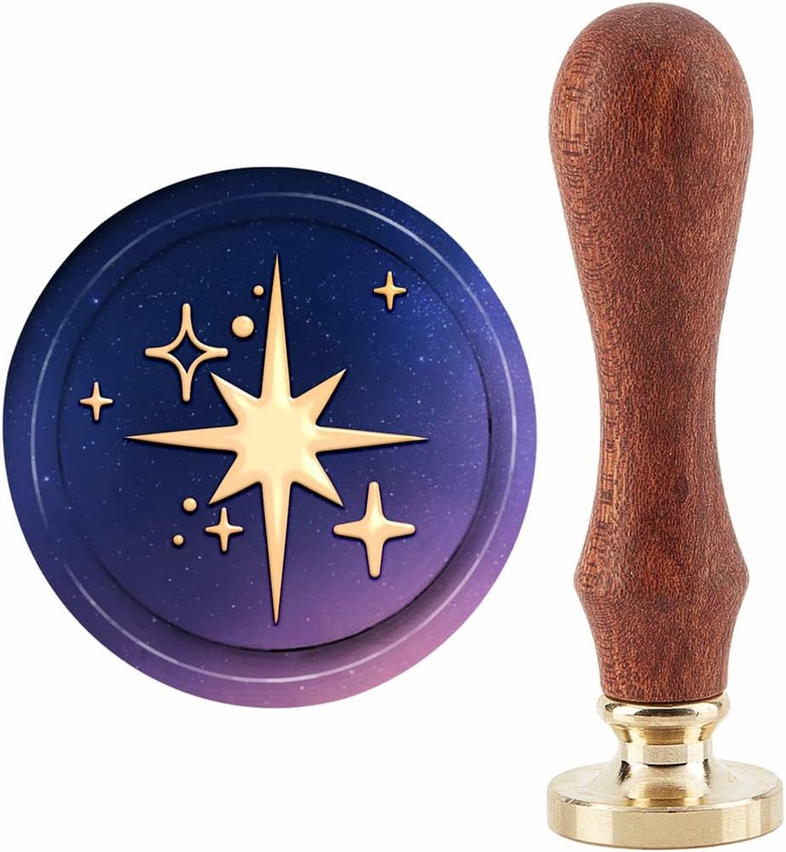 Craspire Sterren waszegelstempel sterren zegellak stempel 30 mm retro vintage afneembare messing stempelkop met houten handvat voor uitnodigingen kaarten geschenkverpakking