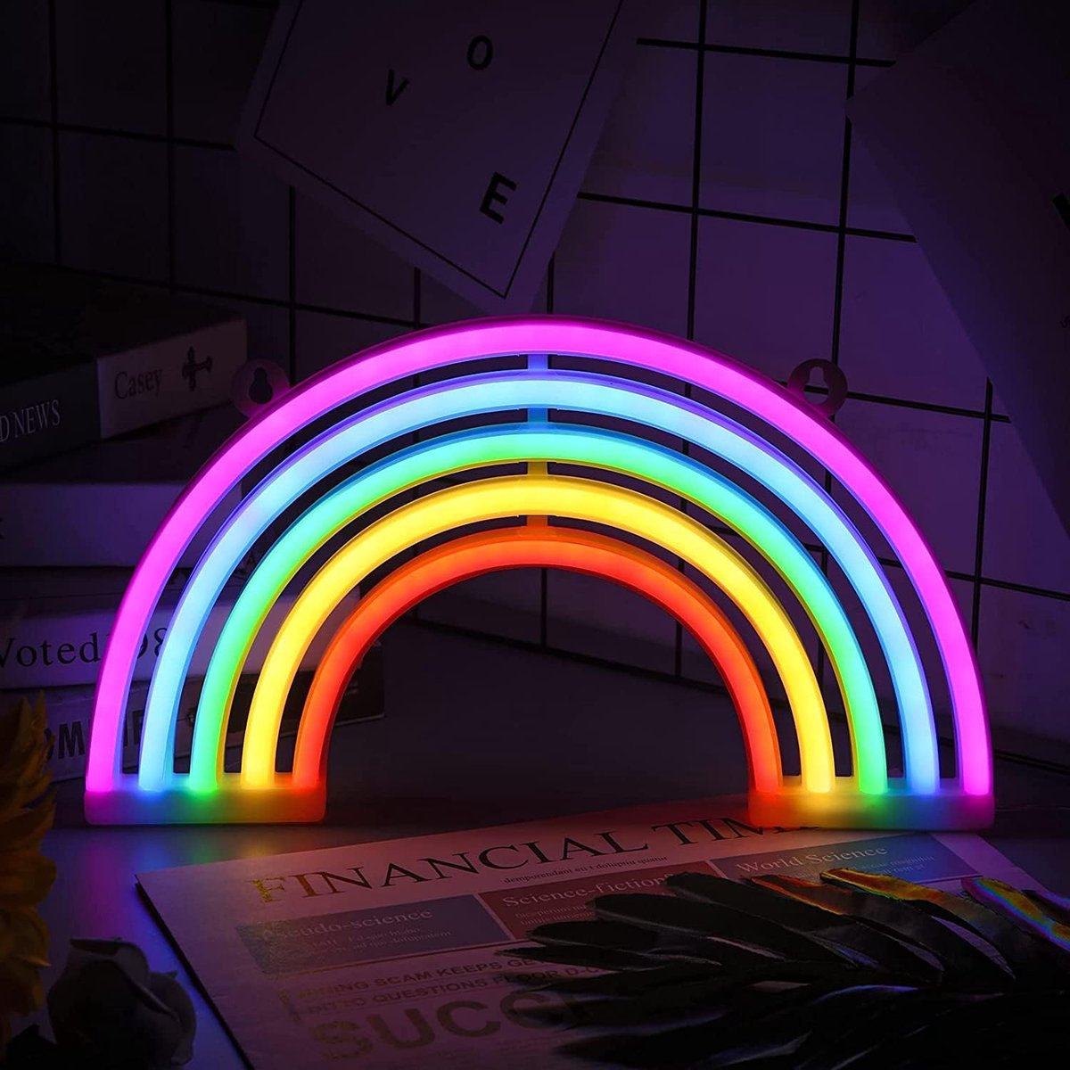 SnelShoppen - NIWWIN Neon LED Lights - Bedside Lamp, Battery Powered Neon Verlichting voor Slaapkamer, Kinderkamer Decoratie, Regenboog Kleur, Feest e