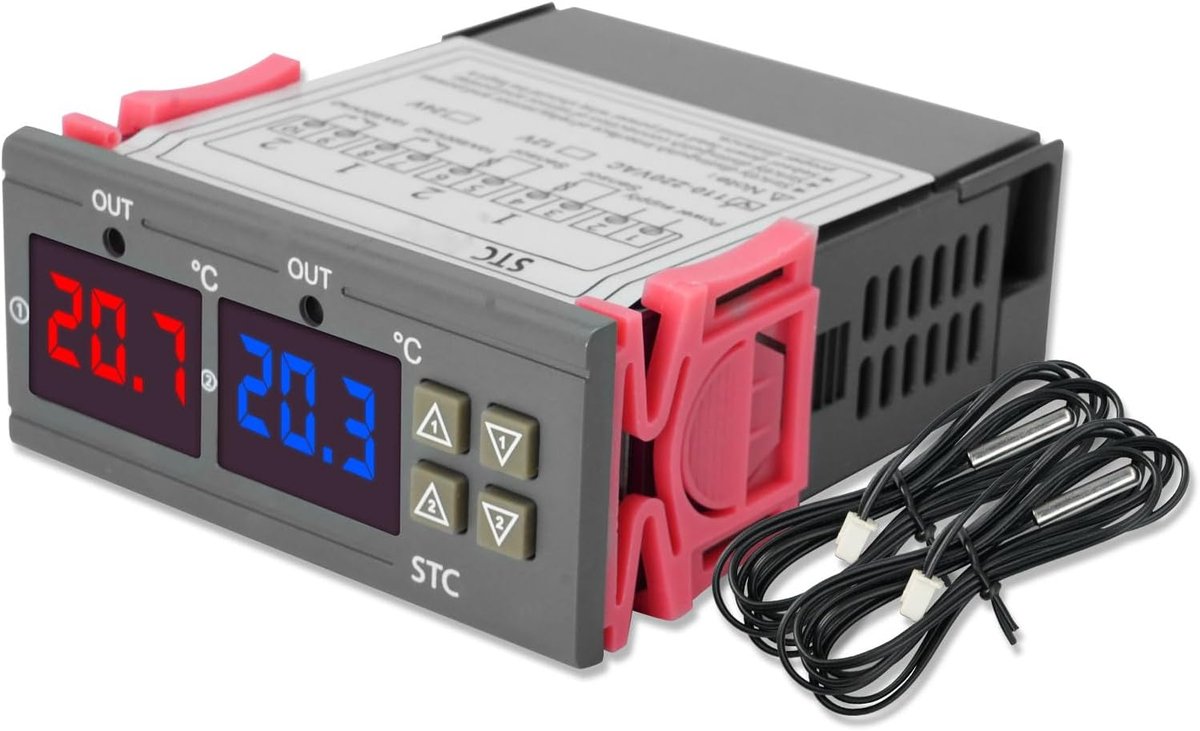 SnelShoppen - Digitale Temperatuurcontroller Thermostaat met Dual NTC Probe voor Verwarming en Koeling, Ideaal voor Incubator, Dierverwarmer, Verwarmi