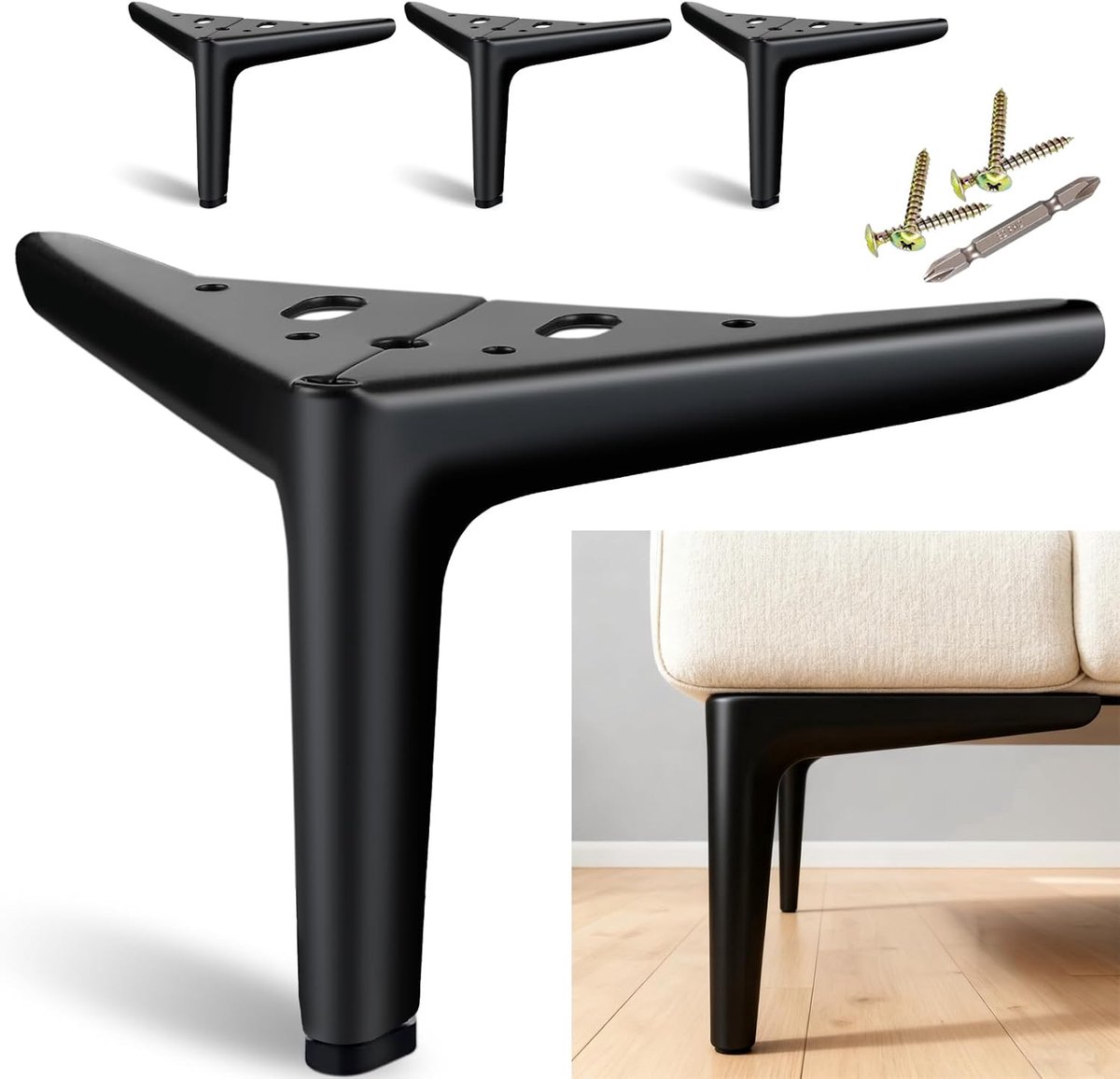 SnelShoppen - Zwarte Meubelpoten 12cm, Stalen Poten voor Meubels Set van 4, Moderne DIY Korte Kastpoten, Ideaal voor Dressoir, Bedside Table en Bank