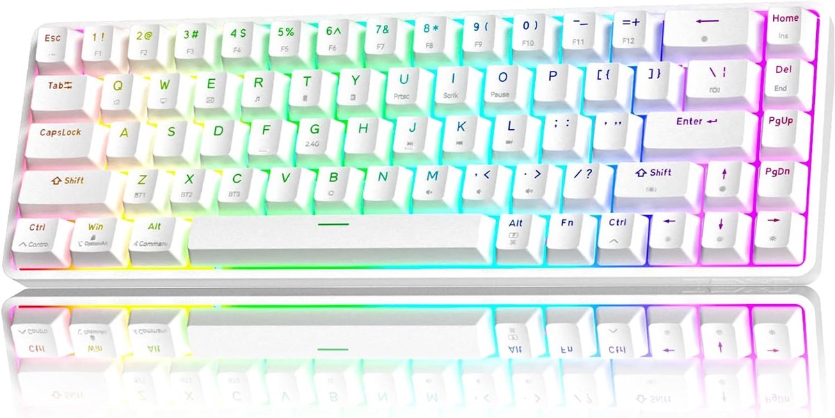 SnelShoppen - Draadloos Mechanisch Gaming Toetsenbord TMKB T68, Tri-Mode Bluetooth/5.0/2.4GHz/USB-C, 60% RGB Toetsenbord met 68 Toetsen (QWERTY), Blau