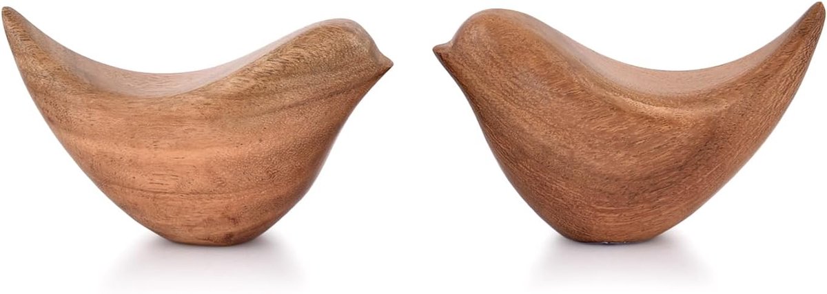 SnelShoppen - Acacia Houten Vogel Beelden Set - Decoratieve Vogels voor Woonkamer, Badkamer, Kantoor - Moderne Stijl - 11.5cm x 5cm x 6.3cm