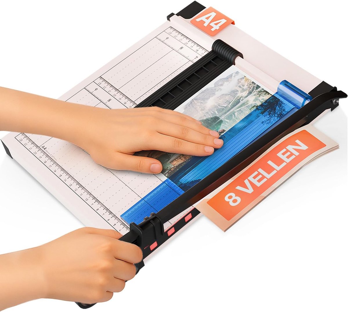 SnelShoppen - Paper Cutter A4 - Snijmachine voor 8 Bladen, Magnetische Precisiegids, Compact en Antislip, Beige - Ideaal voor Foto's, Kaarten en Lamin