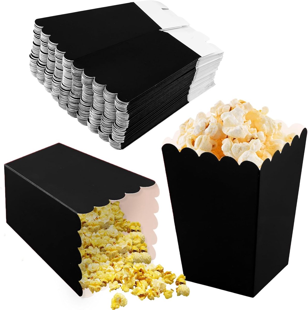 SnelShoppen - 50 Mini Popcorn Dozen in 3 Kleuren - Papieren Popcorn Favor Dozen voor Feest, Verjaardag, Trouwerij en Bioscoop Avond - 5.5x5.5cm Onder