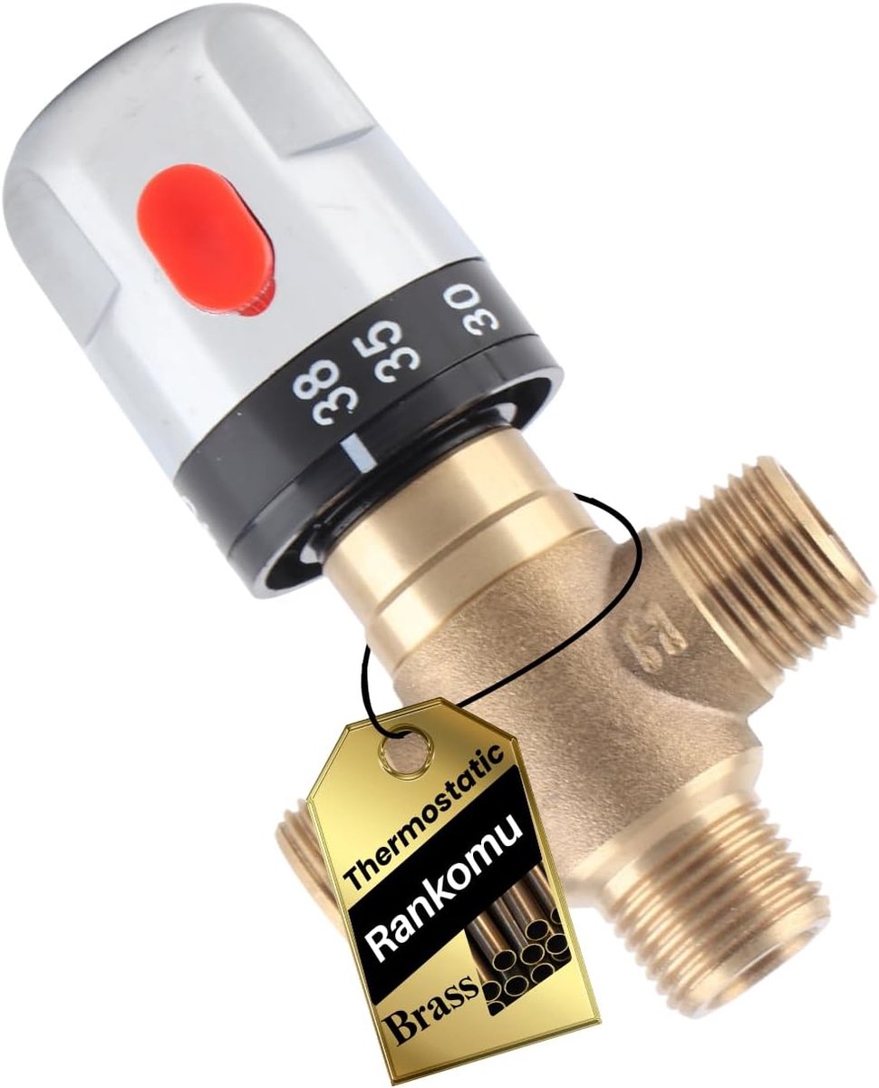SnelShoppen - Brass Thermostatische Mengklep Water Temperatuur Regeling 15mm, Veiligheidsfunctie tot 42ºC, Ideaal voor Publieke Ruimtes, Keuken en Bad