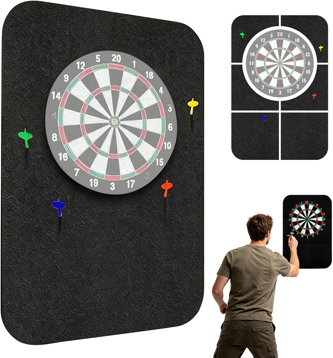Zelfklevende Dartbordbeschermer - Dartbord Beschermingsmat - Stootvast 12mm Vilt - Wandbeschermer - Modulair 6-Delig - Geluiddempend - Voor Thuis, Bar & Spel