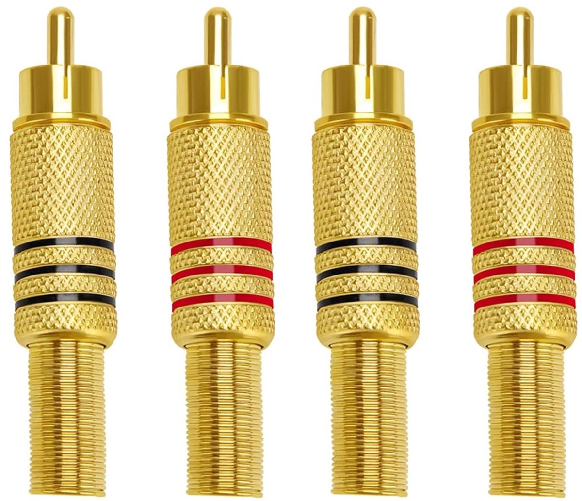 Audio Plug 4-Pack 8 cm voor Multimedia en CCTV - Rood en Zwart, Hoge Kwaliteit en Betrouwbaar