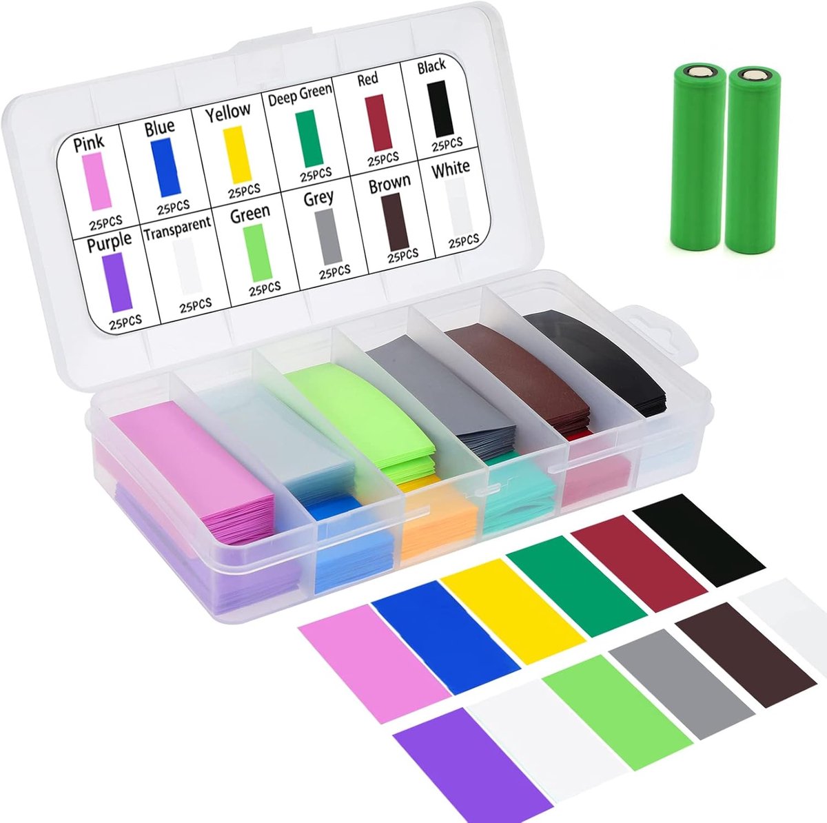 SnelShoppen - Heat Shrink Tubing Set 300 Stuks, 30 mm Breed, PVC Isolatie Huls voor 18650 Batterij, 12 Kleuren, Duurzaam en Milieu-vriendelijk