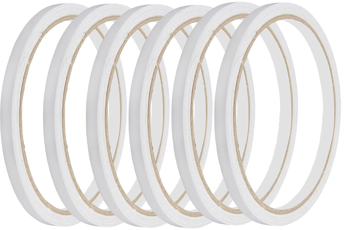 SnelShoppen - Dubbelzijdige Plakband, Dun, 6 Rollen, Zelfklevende Witte Tape voor Creatieve Projecten, Knutselen, Scrapbooking, Cadeau Inpakken, DIY,