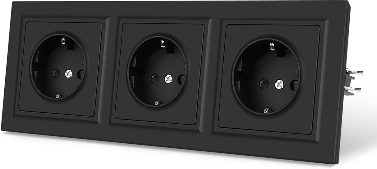 SnelShoppen - 3-Weg Stopcontact, Inbouw Wandcontactdoos, Zwarte Schuko Socket 230V, Modern Design, EU Norm, Geschikt voor Huishoudelijke Apparaten