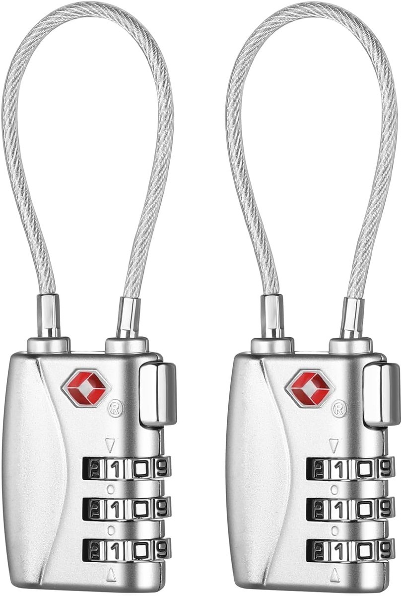 SnelShoppen - Coded Koffersloten 2 Stuks - TSA Goedgekeurd - Flexibele Kabel - 3-Cijferige Combinatie voor Koffers, Bagage, Rugzakken, Aktetassen - Zi