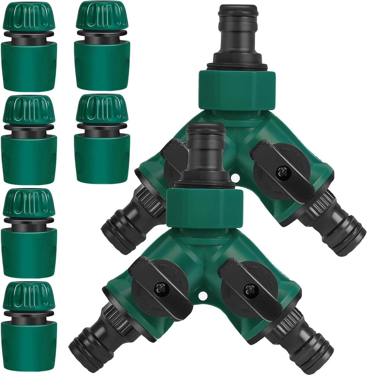 Tweeweg tuinslang splitter met twee aansluitingen, Y-splitter met individuele aan/uit kleppen voor irrigatie en tuinonderhoud