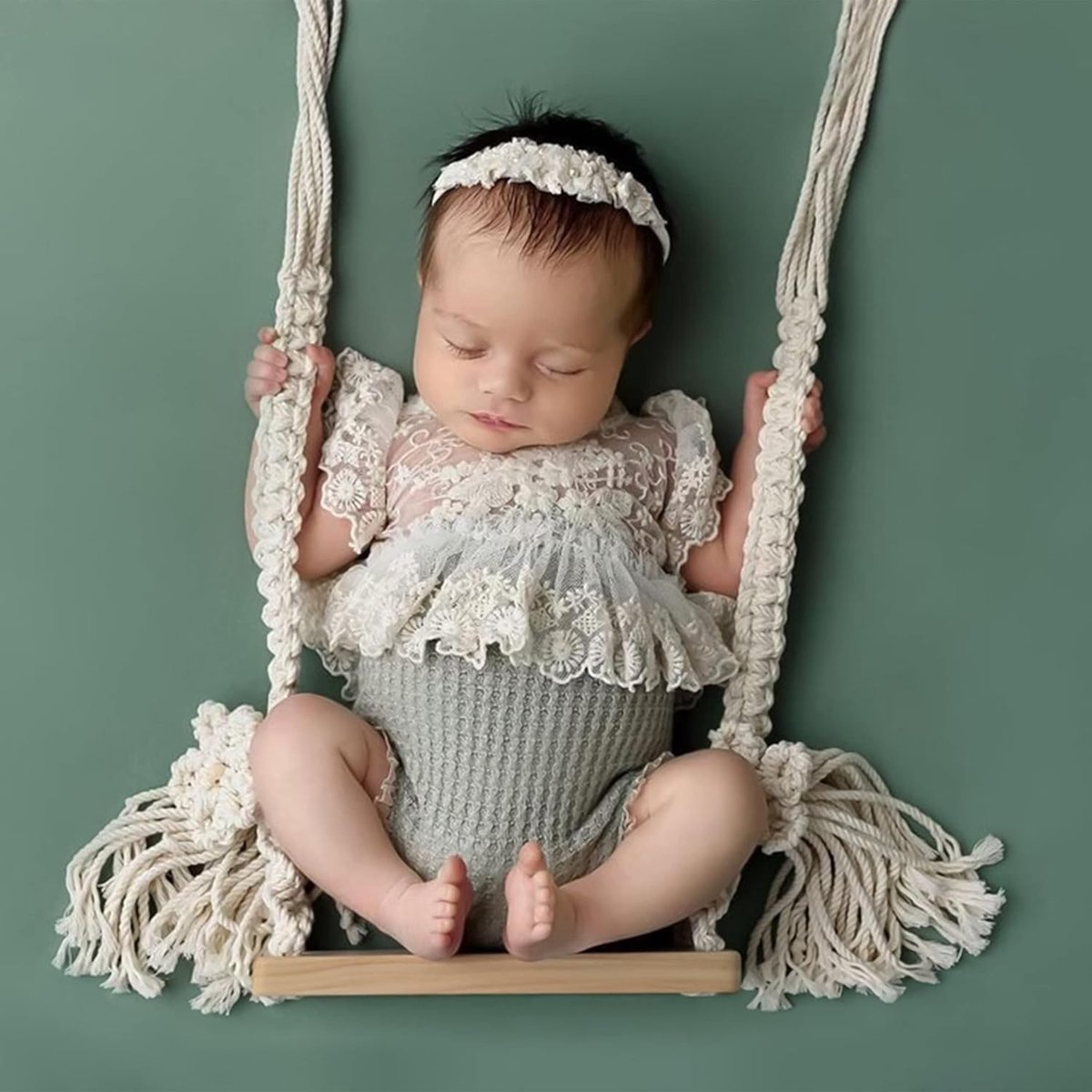 SnelShoppen - Houten Babyschommel voor Pasgeborenen - Fotografie Rekwisieten - Schattig en Modieus - Wit - Ideaal voor Babyfotoshoots en Herinneringen