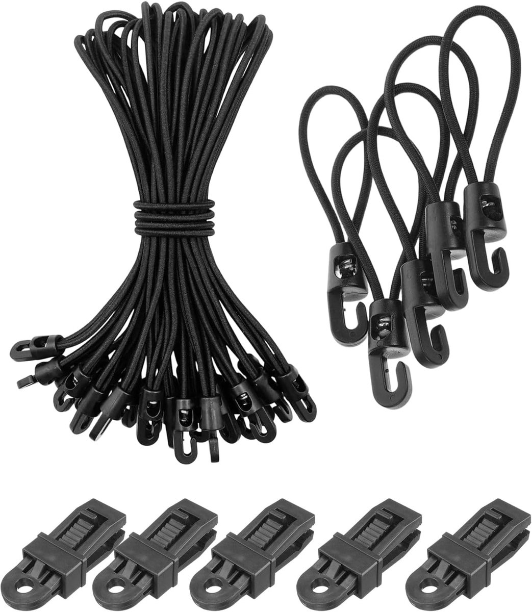 SnelShoppen - Spanrubber met haken, 25 stuks, 10 cm, zwart, multifunctionele zeilspanner voor dekzeil, campingzeilen, aanhangzeil en zwembadafdekking