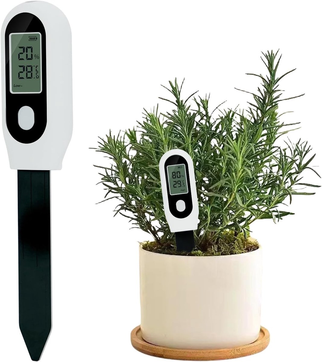 SnelShoppen - Zigbee Grondvocht, Temperatuur en Lichtmeter met Digitale Scherm, Nauwkeurige Sensor voor Binnenplanten, Tuin, Potten, Tuinieren, Groei