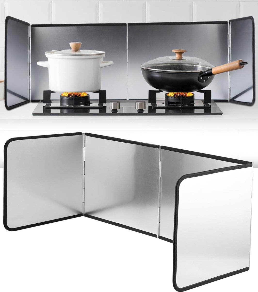 SnelShoppen - Splash Guard Keuken Achterwand 4-Zijdige Spatbeschermer Vouwwand Keuken 76 x 29 x 30 cm, Stalen Spatscherm Keuken, Geschikt voor Kookpla