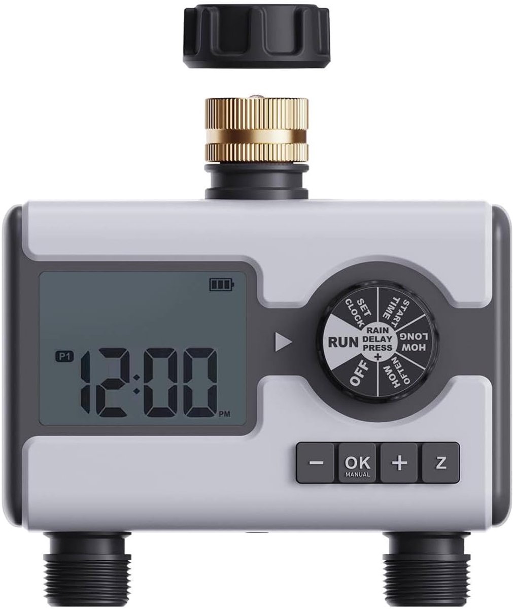 SnelShoppen - Irrigation Computer 2-Zone met Dubbele Zone Controle en LCD Display, Automatische Tuinirrigatie voor Gazons, Kassen en Bloembedden, EU-G