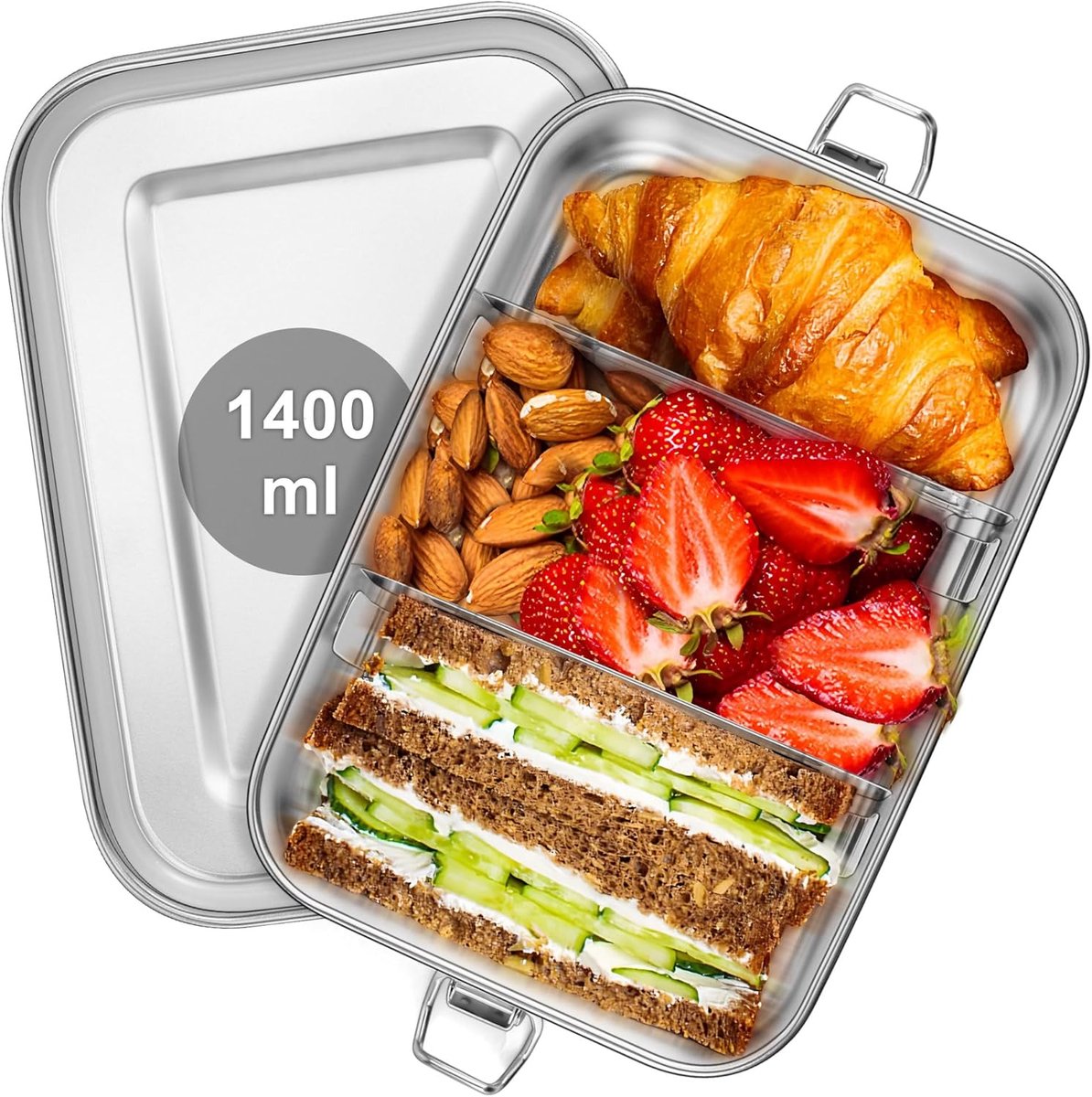 SnelShoppen - Lunch Box met Compartimenten, 1400 ml RVS Bento Box, Lekvrije Lunchdoos voor Kinderen en Volwassenen, Ideaal voor Werk, Camping en Reize
