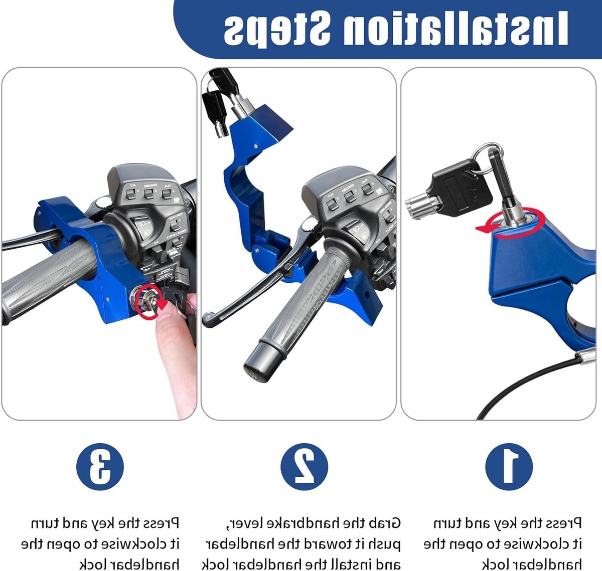 Verstelbaar remschijfslot voor motorfietsen, scooters en bromfietsen - Veiligheidsdiefstalbeveiliging en stuurslot in blauw – foto 2