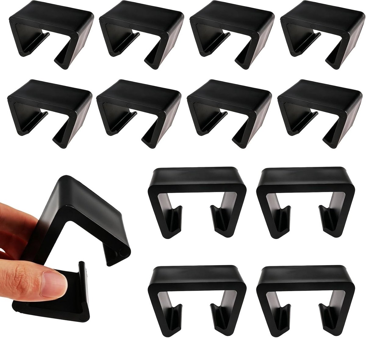 Zwarte rotan meubelclips voor tuinmeubelen, 12 stuks, geschikt voor bevestiging van polyrotan meubels, 4,7-5,1 cm breedte