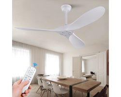FloraGrace Plafondventilator – 52 Inch – Zonder Licht En Met Afstandsbediening – ABS – Wit – Voor Binnen En Overdekt Buiten – Timer