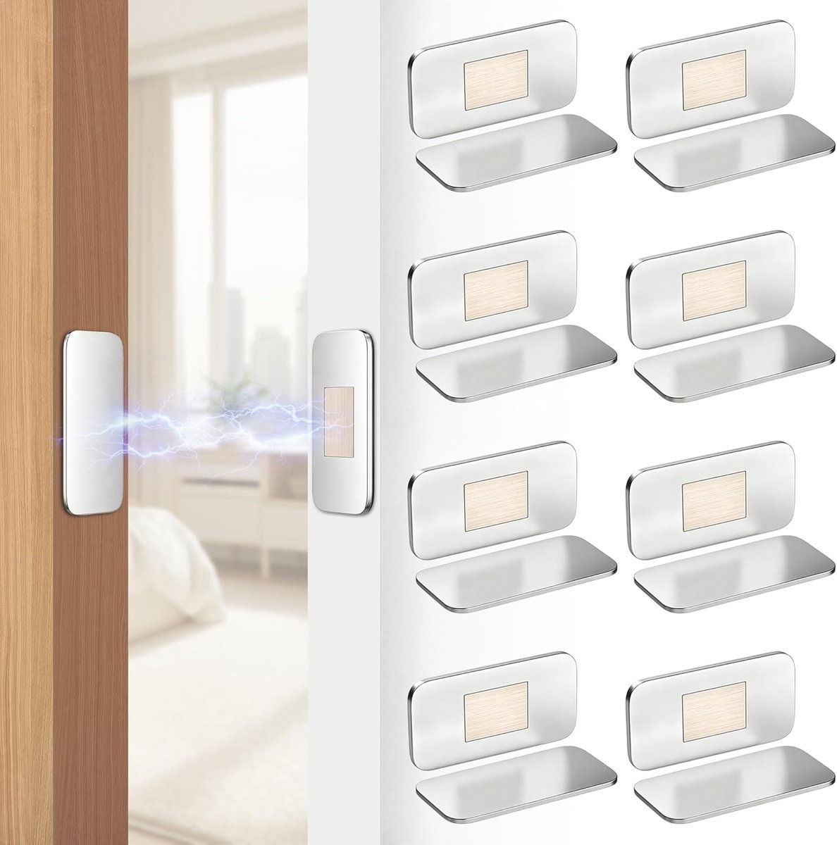 SnelShoppen - Magneten voor Kastdeuren, 8 Stuks, Ultrathin Deurklopper, Roestvrij Staal, Sterke Deurmagneet, Zelfklevend voor Keuken, Laden, Eetkamer
