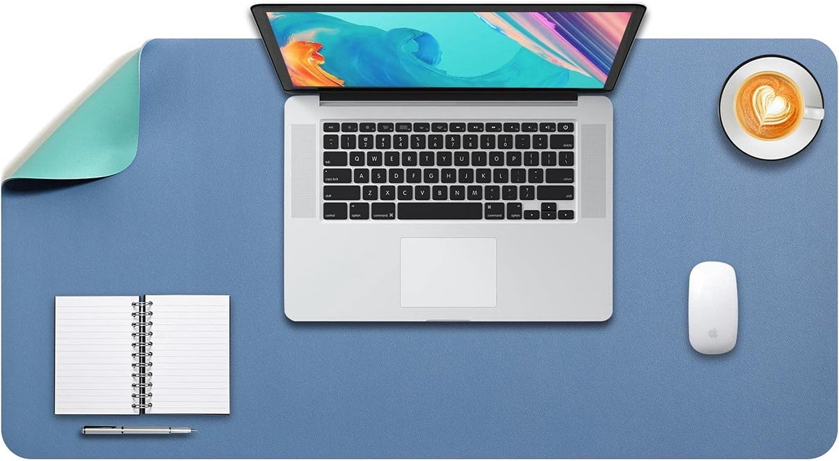 SnelShoppen - Large Mouse Pad Desk Pad XL Mouse Mat 80 x 40 cm voor Notebook en Schrijven, Dubbelzijdig PU Leer, Waterdicht, Staalblauw/Groen, Perfect