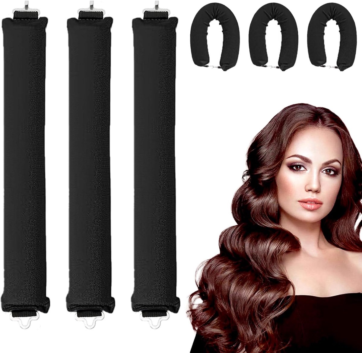 SnelShoppen - 3pcs Heatless Curlers Set - Zachte Krulset voor Overnacht Gebruik - Krulset zonder Hitte voor Mooie Haarstijlen - Perfect voor Slapen, Z