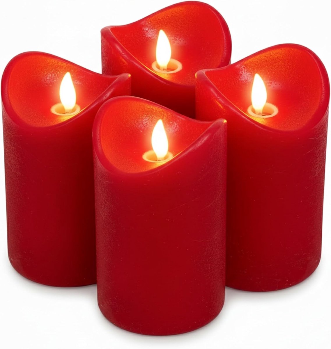 SnelShoppen - Set van 4 Rode ToCi LED Kaarsen 7.5 x 12.5 cm - Flameless Wax Kaarsen met Beweegbare Vlam en Timer - Ideaal voor Advent, Graf, Feest en