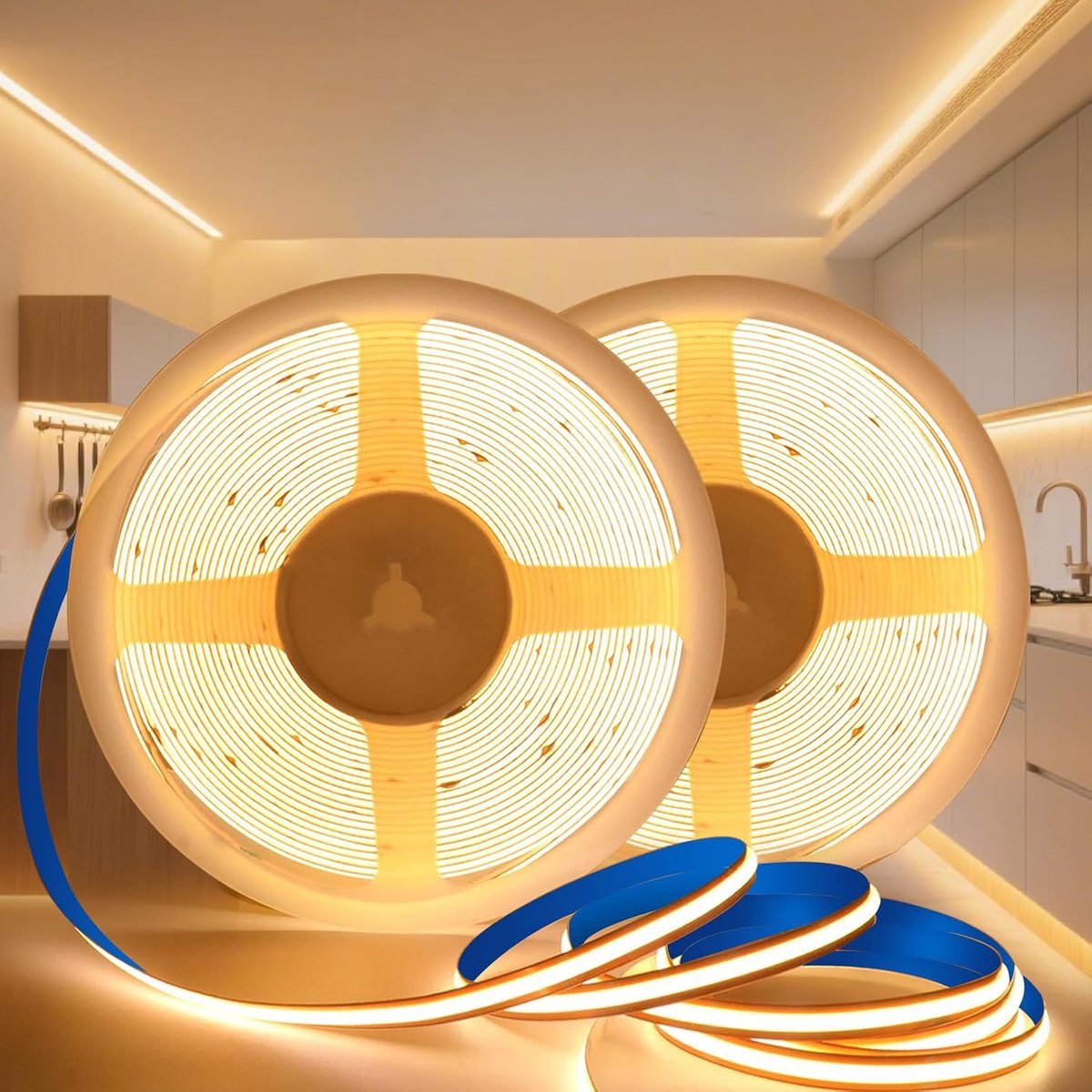 SnelShoppen - COB LED Strip 10M Warm Wit 3000K, Zelfklevende 12V Flexibele Lichtstrip 8mm, 320 LEDs/m voor Keuken, Slaapkamer en Decoratie