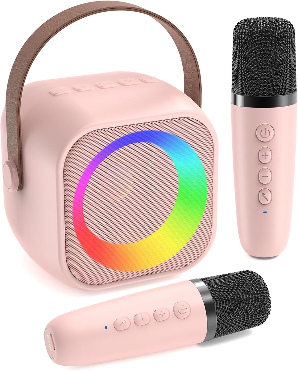 SnelShoppen - Karaoke Machine voor Kinderen met 2 Microfoons - Speelgoed voor Meisjes 3-12 Jaar - Mini Karaoke Microfoon met LED Lichtshow en Geluidse