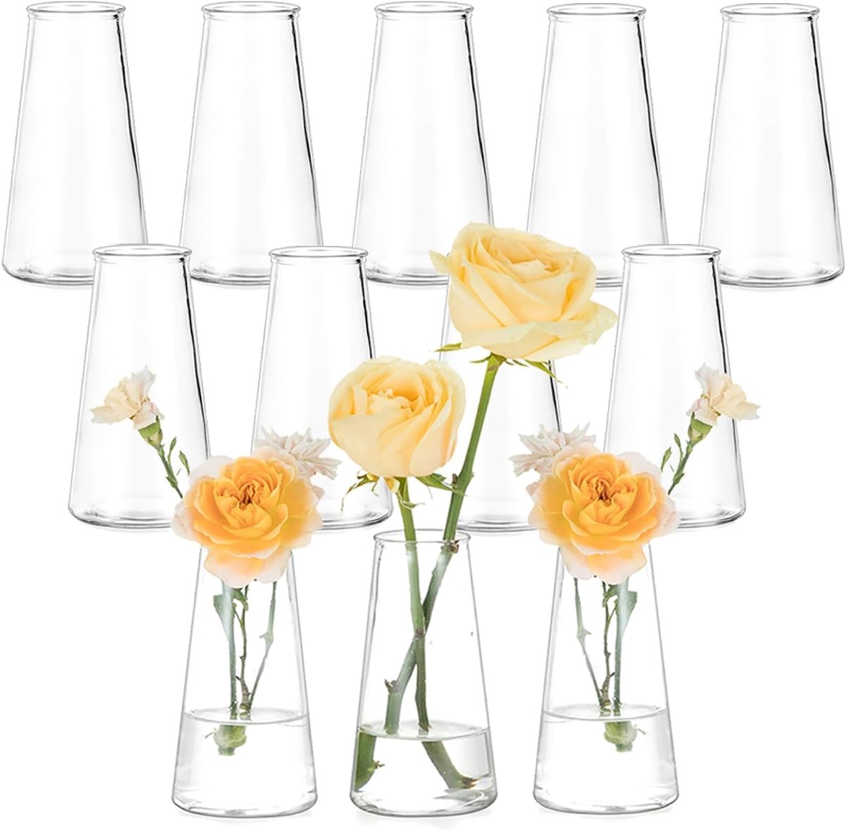 SnelShoppen - 12 Stuks Hewory Bud Vazen voor Bloemen - 13cm Hoge Glazen Vasen Set voor Tafeldecoratie - Moderne Bloemenvazen voor Bruiloft, Feest, Ver
