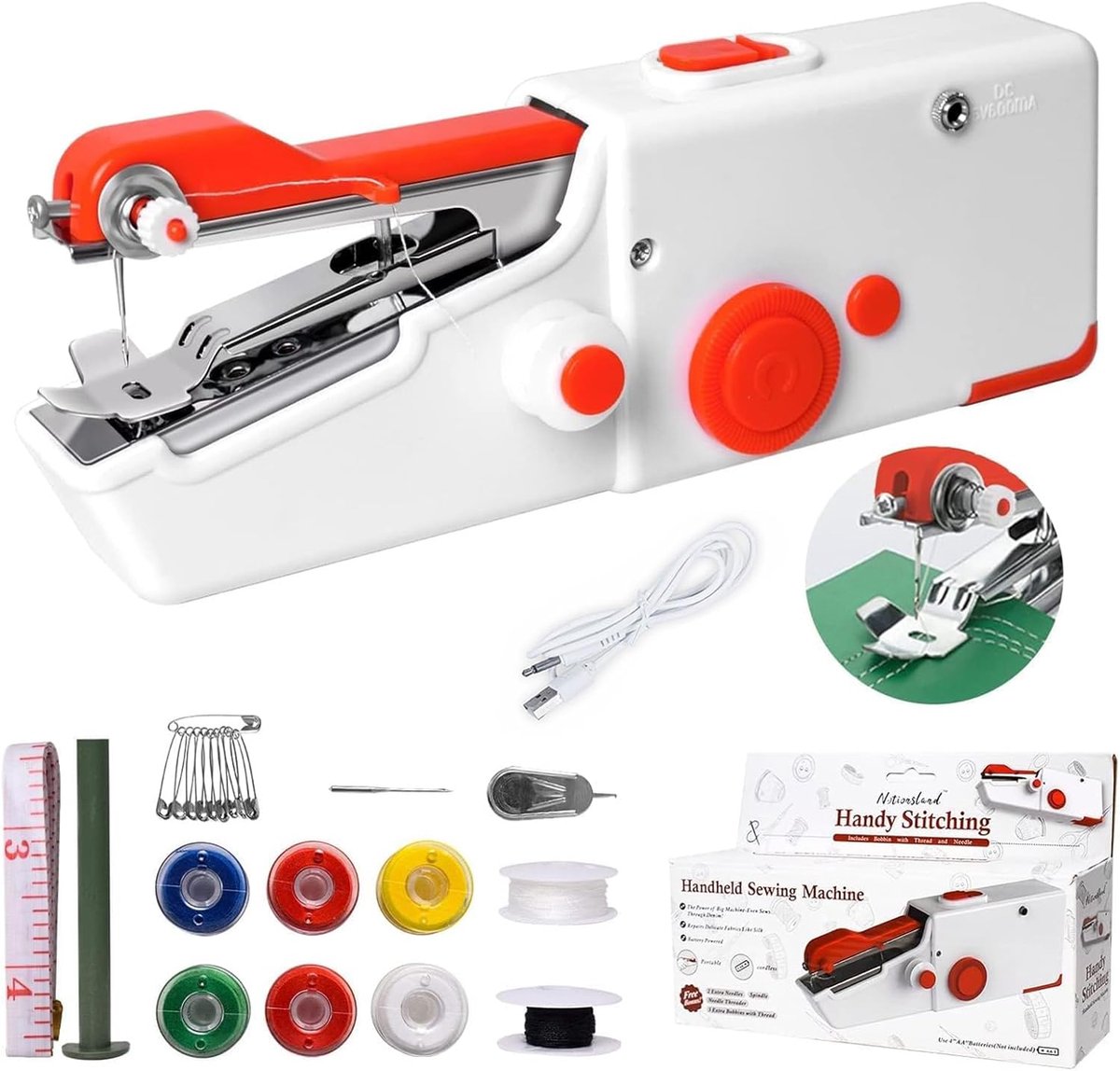 SnelShoppen - Mini Naai Machine - Elektrische Handnaaimachine - Draagbaar met USB/Batterij - Ideaal voor Beginners, Kleding Reparatie, DIY Projecten e