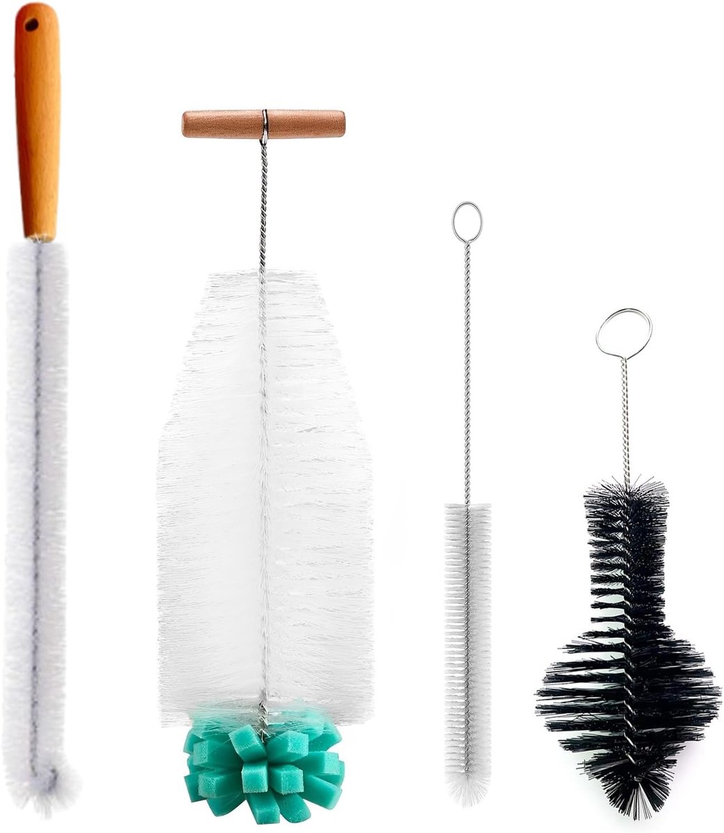 SnelShoppen - Bottle Brush Set van 4 - Lange Flessenborstels met Handvat voor Smalle Flessen, Rietjes, Babyflessen en Glazen Flessen - Ideaal voor Keu