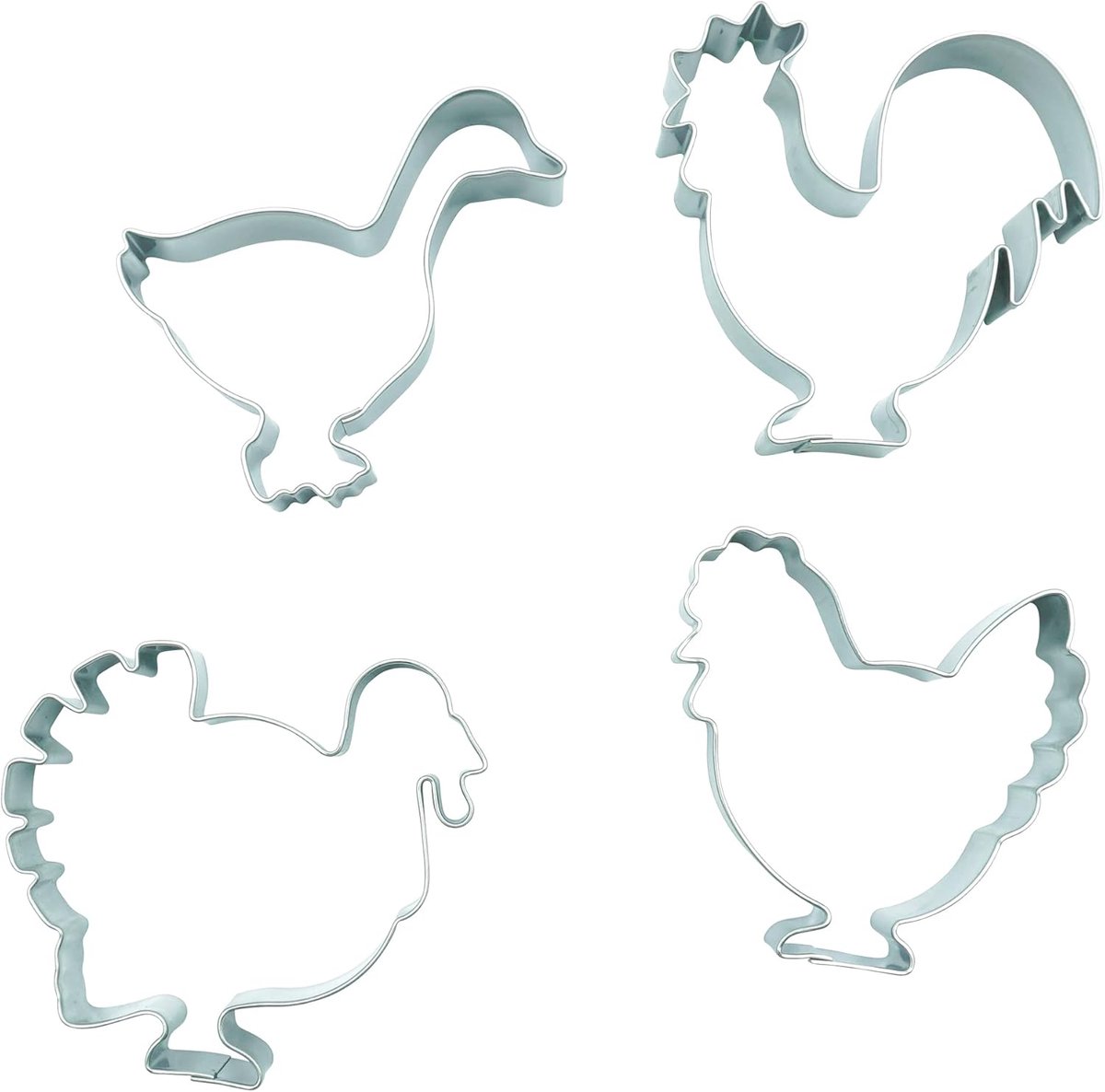 SnelShoppen - Set van 4 Kippen Koekjesuitsteekvormpjes - Gans, Kip, Haan, Kalkoen - RVS Voor Feesten, Kerst, Verjaardagen, Bakken en Knutselen