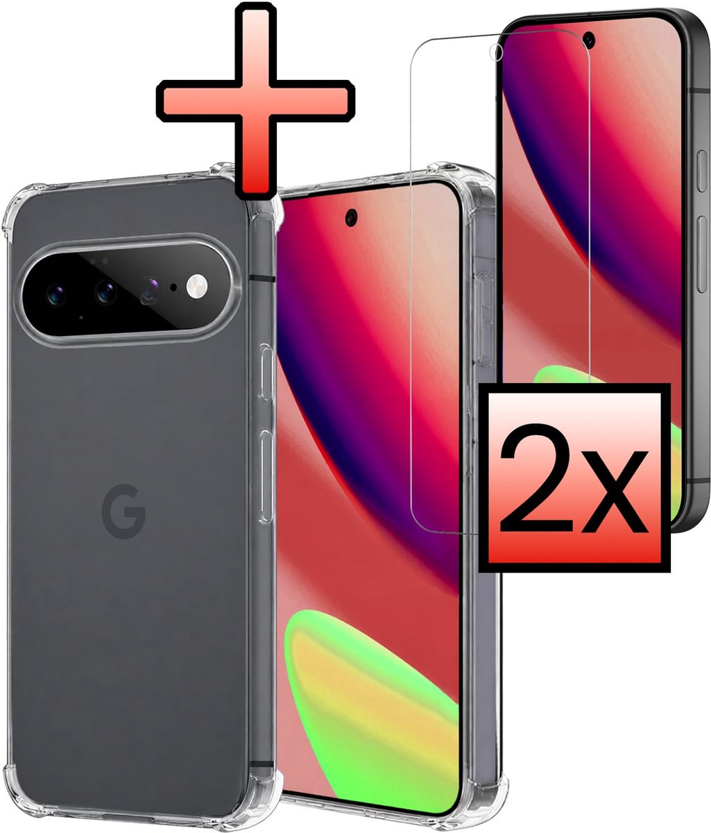 Hoesje - Met Screenprotector - 2 Stuks - Geschikt voor Google Pixel 11 Pro - Sterk & Shockproof - Siliconen Case - Back Cover - Telefoon Hoes - Shock Proof - Transparant