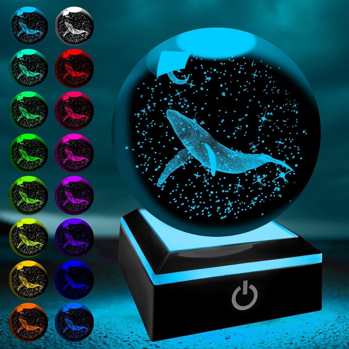 3D Walvis Kristallen Bal met Multicolor Nachtlamp, Mini Walvis Model voor Kinderen, Cadeau voor Verjaardag en Feestdagen