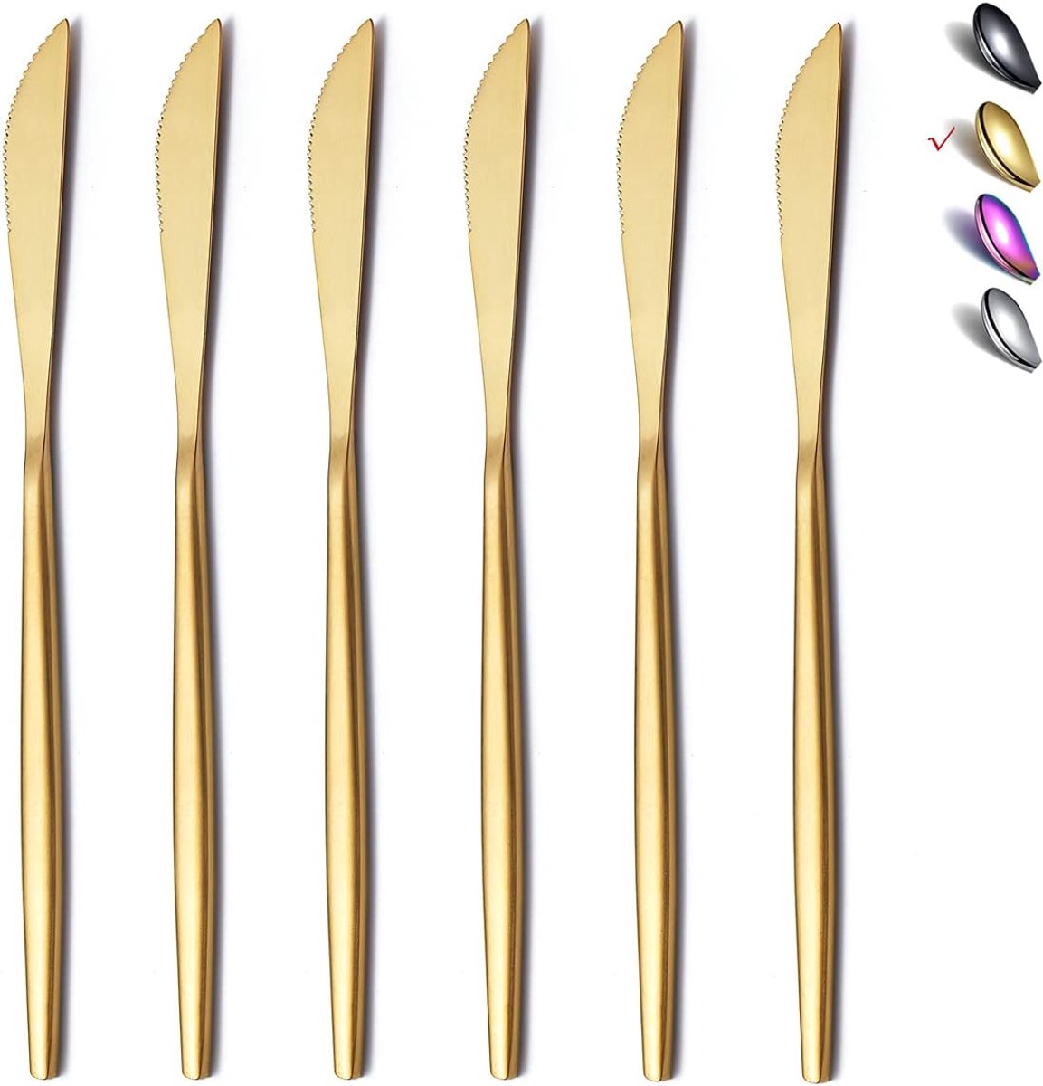 SnelShoppen - 6-Piece Matte Gold Dinner Knife Set - Hoogwaardige RVS Tafelmesjes - Robuuste Botermessen - Modern Ontwerp - Vaatwasserbestendig - Perfe