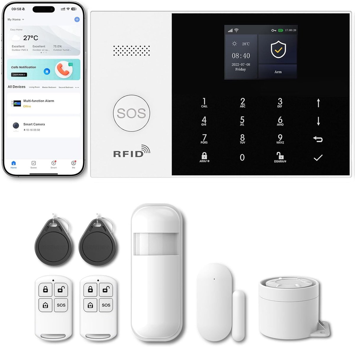 Home Security Systeem - Draadloos WiFi Alarmsysteem met Afstandsbediening en Bewegingssensor voor Veiligheid