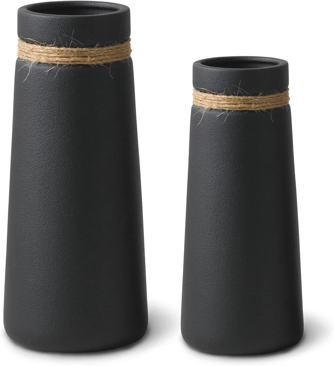 SnelShoppen - Set van 2 Keramische Vazen voor Pampasgras - Zwart Mat Boho Decoratie voor Woonkamer, Kantoor, Drogen Bloemen