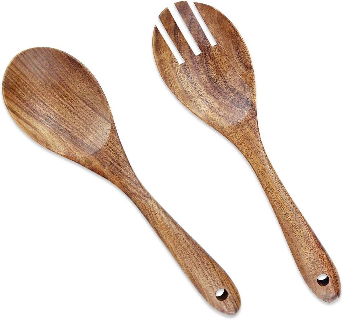 SnelShoppen - 2-delige Houten Saladeschep Set, 26.2cm Houten Serving Spoon en Fork met Lange Handgreep, Ideaal voor Salade, Keuken en Diners