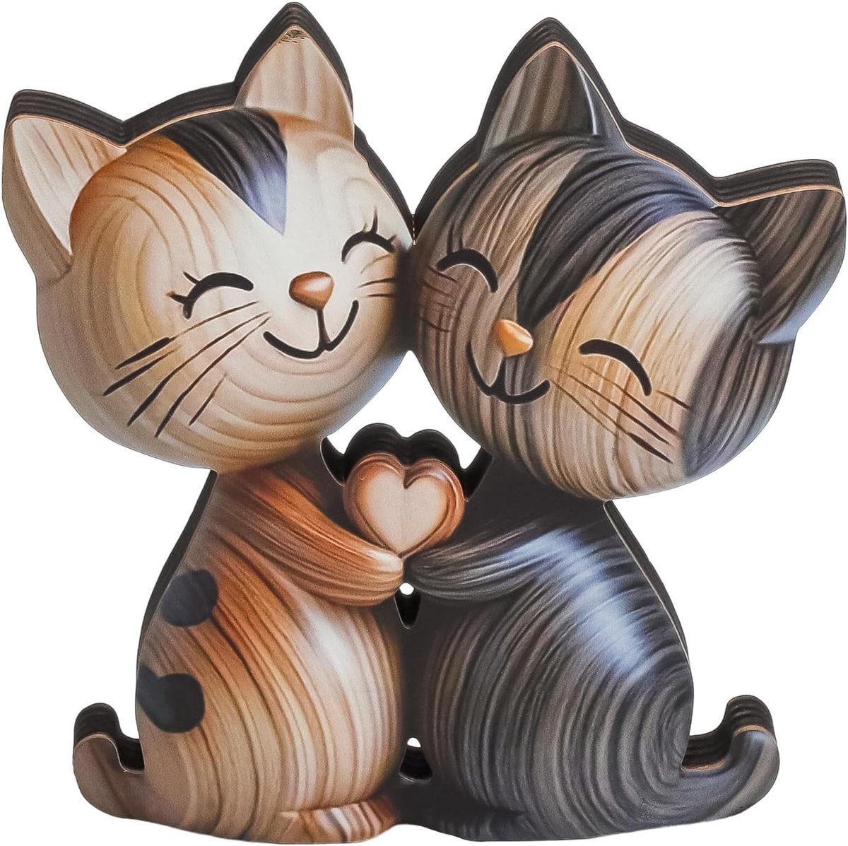 Houten Kat Figuur - Decoratie Beeldje - Woonkamer Decoreren - Gladde Afwerking - 19.5 x 15.5 cm - Bruin