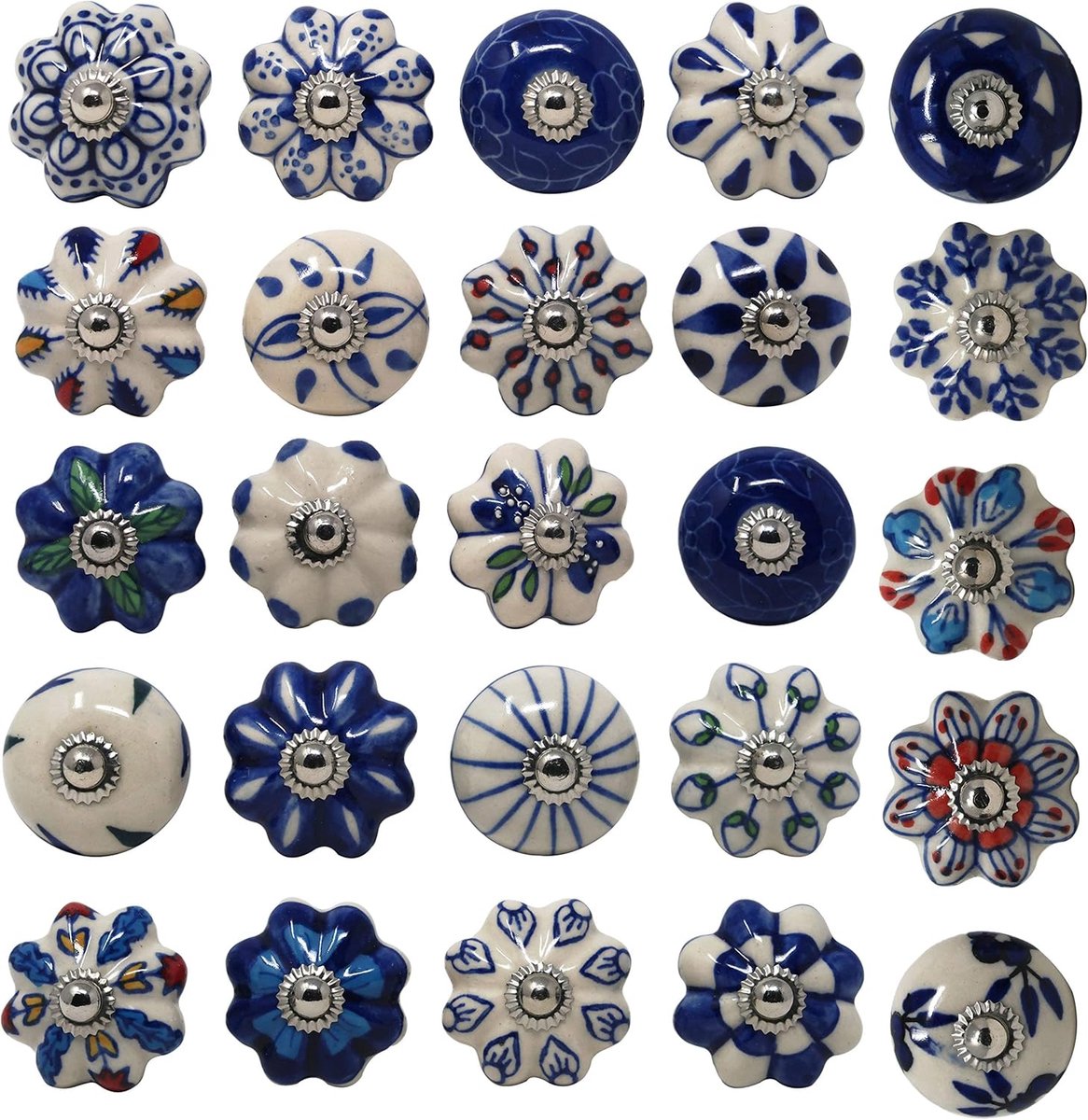 SnelShoppen - Set van 25 Kleurige Keramische Knoppen Blauw voor Keuken- en Badkamerkasten,