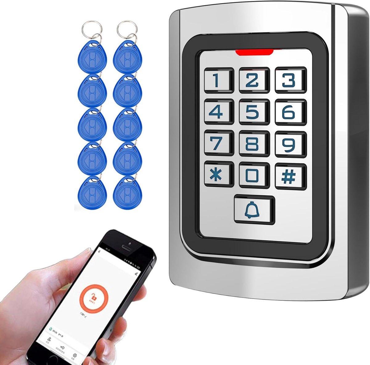SnelShoppen - WiFi TUYA Toegangscontrole Deur Poort met Codeklavier RFID 125kHz en 10 ID-Tags, Metalen Behuizing IP68, Beheer op Afstand via APP, PIN,